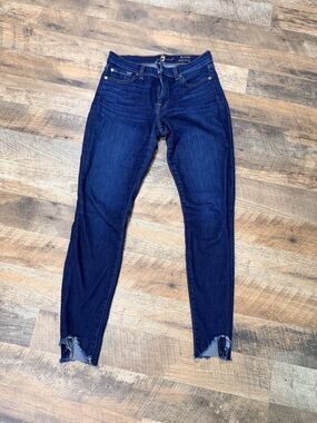 7 For All Mankind Dark Blue Skinny Jeans with Raw Hem